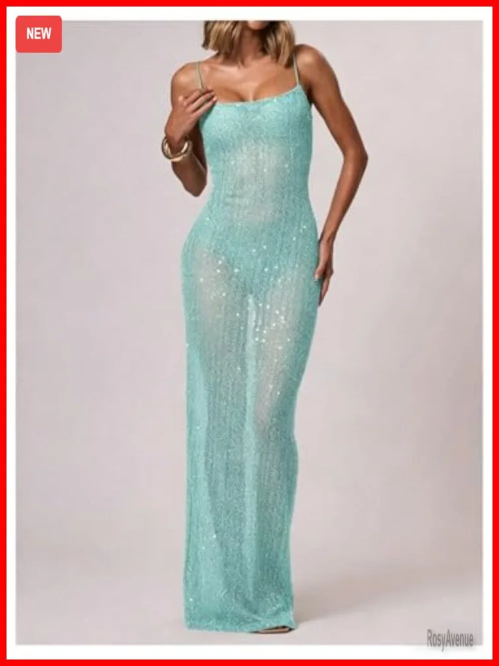 Women's See Through Sparkly Sleeveless Mesh Cami Maxi Cover Up Dress